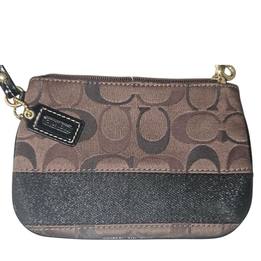 Coach Signature Brown & Black Wristlet With Hangtag - Picture 3 of 10